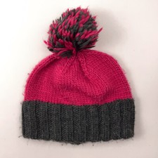 Pink Gray Knit Winter Pom Pom Hat
