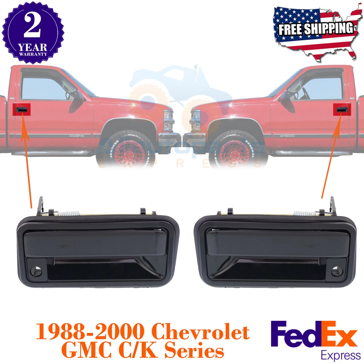 Door Handle Smooth Black Front For 1988 2000 Chevrolet GMC C K
