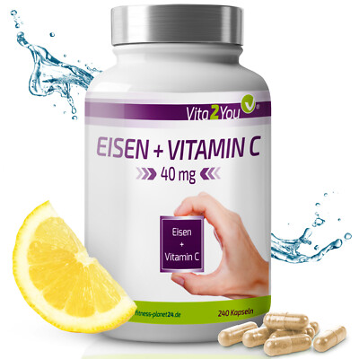 Vita2You Eisen + Vitamin C 40mg - 240 Kapseln - Eisenbisglycinat - Acerola