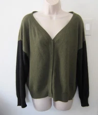 claude maus colorblock Lambswool Angora Black Olive Green Cardigan Sweater Sze S