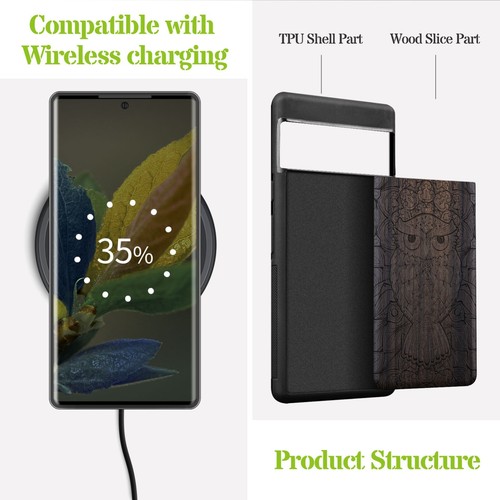 Carveit Wood Phone Case for Google Pixel 8 Pro 7a 7 Pro 6 Pro 6a 6 7 8 Cover Owl - 第 5/12 張圖片