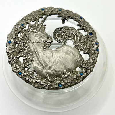 Rawcliffe Pewter Unicorn Trinket Dish Potpourri P Davis FC2901 Blue Rhinestones