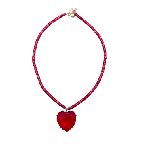 Red Sea Sediment Jasper Necklace Crystal Heart Shape Pendant Choker Necklace - Afbeelding 1 van 6