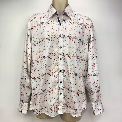 Claudio Lugli Hemd Paint Splatter Print weiß Designer Herren UK Größe XL 43-44