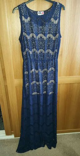 womens navy blue long maxi lace holiday 