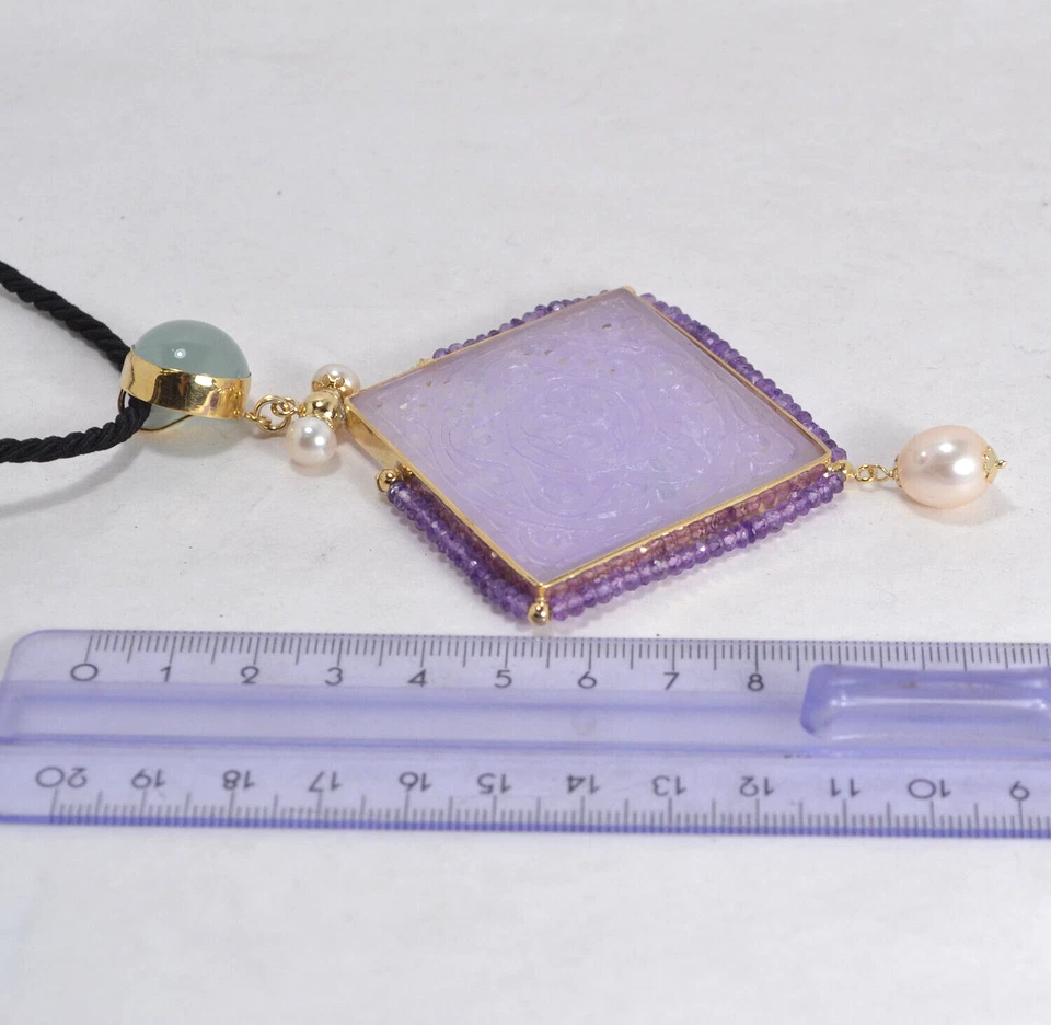 CIONDOLO ARGENTO 925 DORATO GIADA GIADA PERLE AMETISTA RONDELLE AGDV 0239 - Immagine 4 di 4