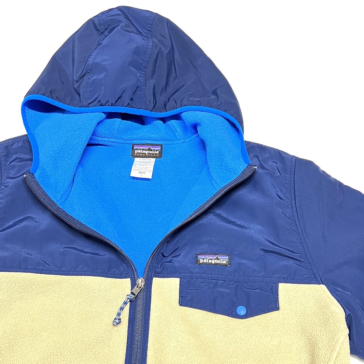 Patagonia Synchilla Jacket Shell Fleece Snap-T Hooded Navy Beige 