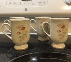 4 Vtg Painted Poppy Fanci Florals Porcelain Pedestal Mugs Coffee Tea Cups 4.5" — photo 2