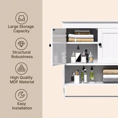 Lofka Bathroom wall mounted cabinet with towel bar and 2 door adjustable racks - Picture 17 of 21