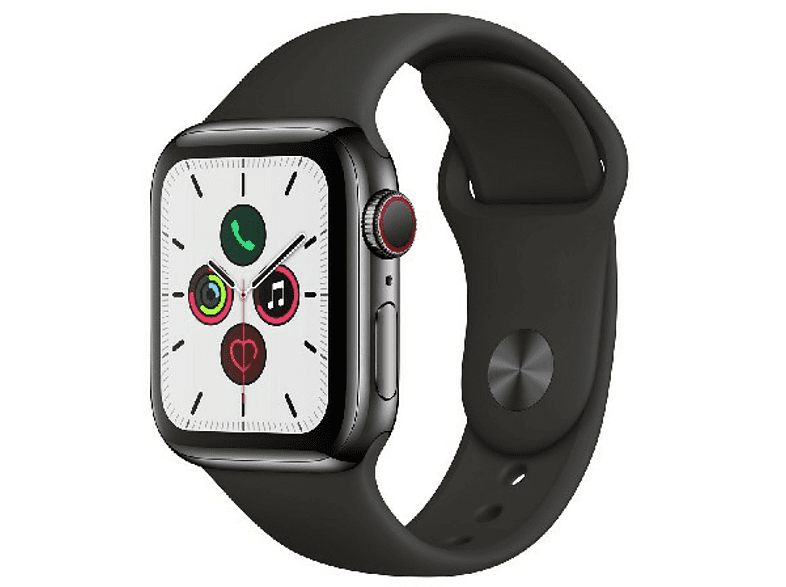 Apple Watch Series 5 40 mm Caja de acero inoxidable en negro espacial con  Correa deportiva en negro - S/M y M/L (GPS + Cellular) (MWX82TY/A) | Compra  online en eBay