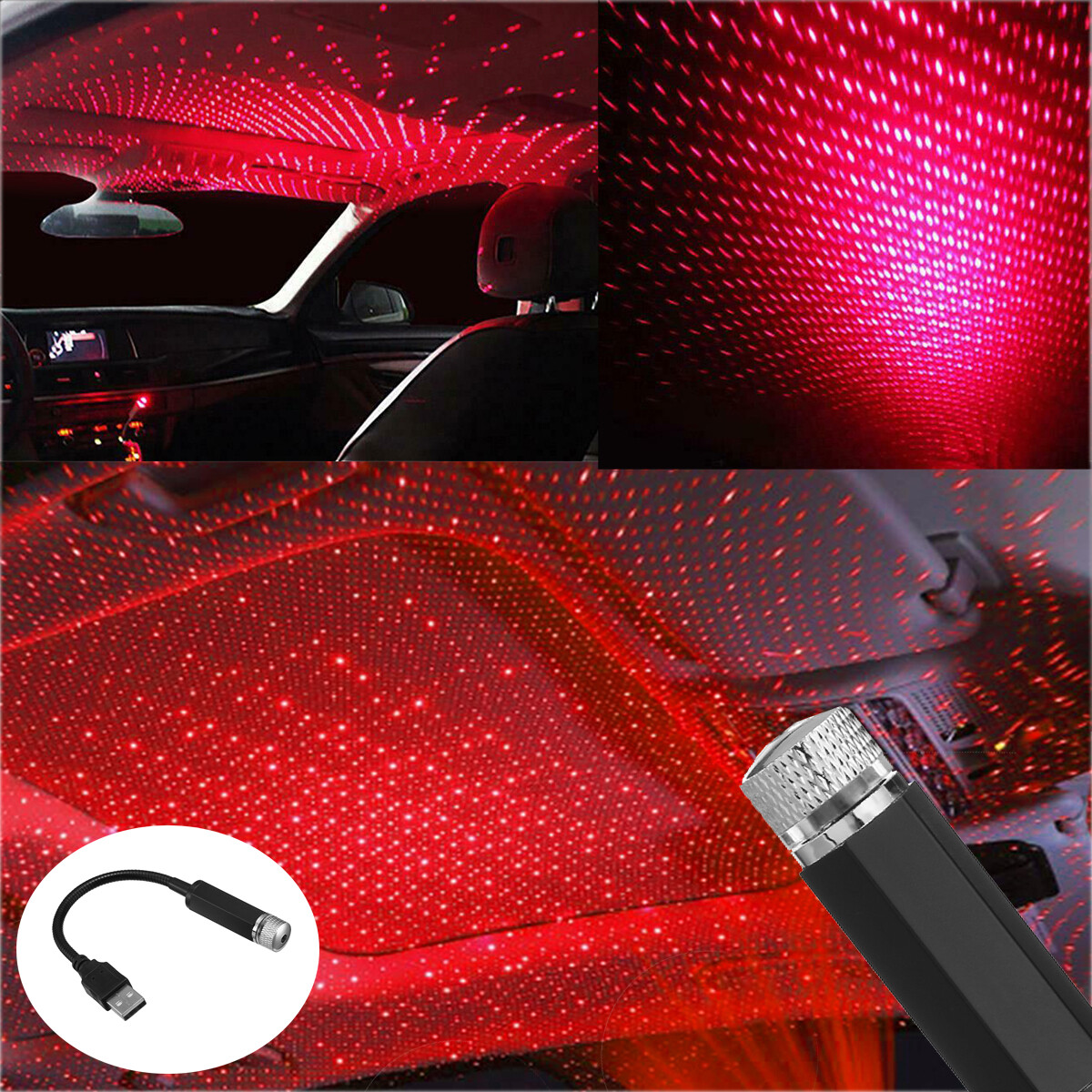 Red USB Star Night Light Romantic Car Interior Roof Lights P