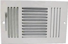 Register, 10 x 6 duct size, 52 degree Air Deflection, 3-Way, Steel, White