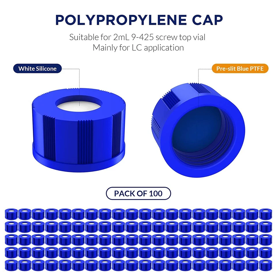6000-Thread Screw Cap Blue PTFE&White Silicone Pre-Slit Septa fit 9-425 2ml Vial - Image 2 of 4