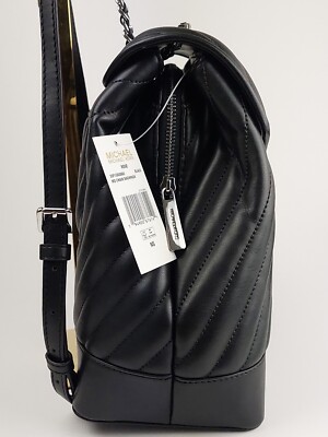 Michael Kors Rose Medium Chain Backpack Bag (Black/Silver) MICHAEL KORS ROSE BLACK MEDIUM CHAIN BACKPACK QUILTED BLACK  main image 4