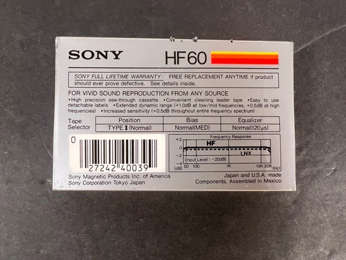 Sony HF-60 Cassette Tape Type 1 Normal, 60 Minuten - Neu Versiegelt - Bild 2 von 3