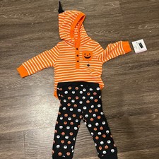 Little Me Orange and Black Pumpkin Hooded Set size 9 months