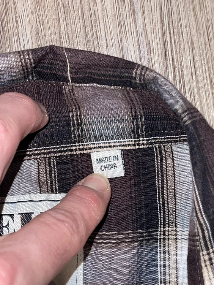Camisa ELY Cattleman Para Hombres Grande Marrón Gris Cuadros Western Pearl Manga Larga a Presión Foto 4 de 4