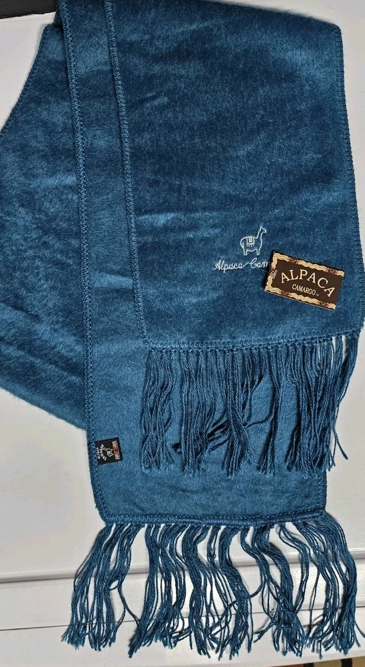 NWT Alpaca Camargo Teal Scarf Peruvian 100% Wool 69x 8.5"