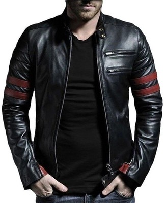 Motorcycle Jacket Handmade Men's Genuine Leather Black Lambslkin XS TO 3XL SIZE