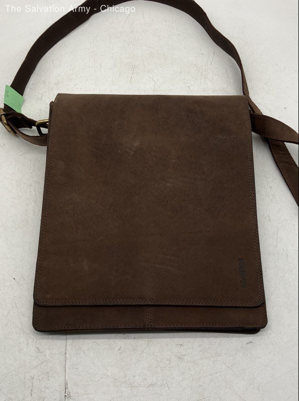 LEABAGS Womens Brown Leather Adjustable Strap Inner Pockets Messenger Bag