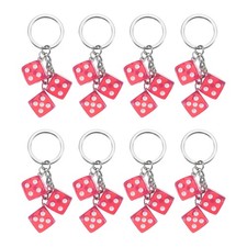 8pcs Lucky Dice Keychain Charm Resin with 3 Pendants Rose Red