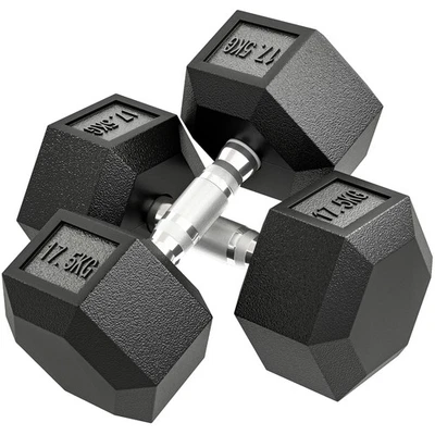 HOMCOM 2x17.5KG Rubber Hex Dumbbell Portable Hand Weights Home Gym
