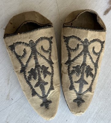 Antique Moroccan Babouches Handmade Slippers Small Child Shoes Embroidered