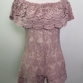 Fashion Nova Size Large Blush Lace Crochet Off The Shoulder Romper