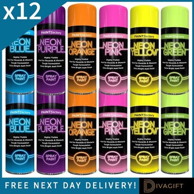 12 x NEON SPRAY LACK SET 200ML ALLZWECK AEROSOL FÜR METALL KUNSTSTOFF HOLZ NEU