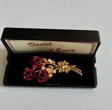 Brosche Anstecknadel 3 Rosen In Dunkelrot Mit...
