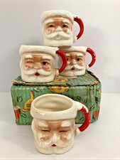 VTG 50/60's Winking Santa Mugs, Set 4 Orig Box Ross Products Japan MCM Christmas