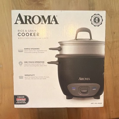 Aroma ARC-743-1NGB Rice Cooker & Steamer 6-Cup Cooked 350W Black 2-Setting