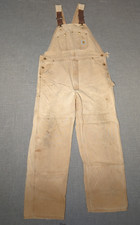 Carhartt Overalls Mens 40x30 Beige Double Knee Duck Canvas Unlined Distressed