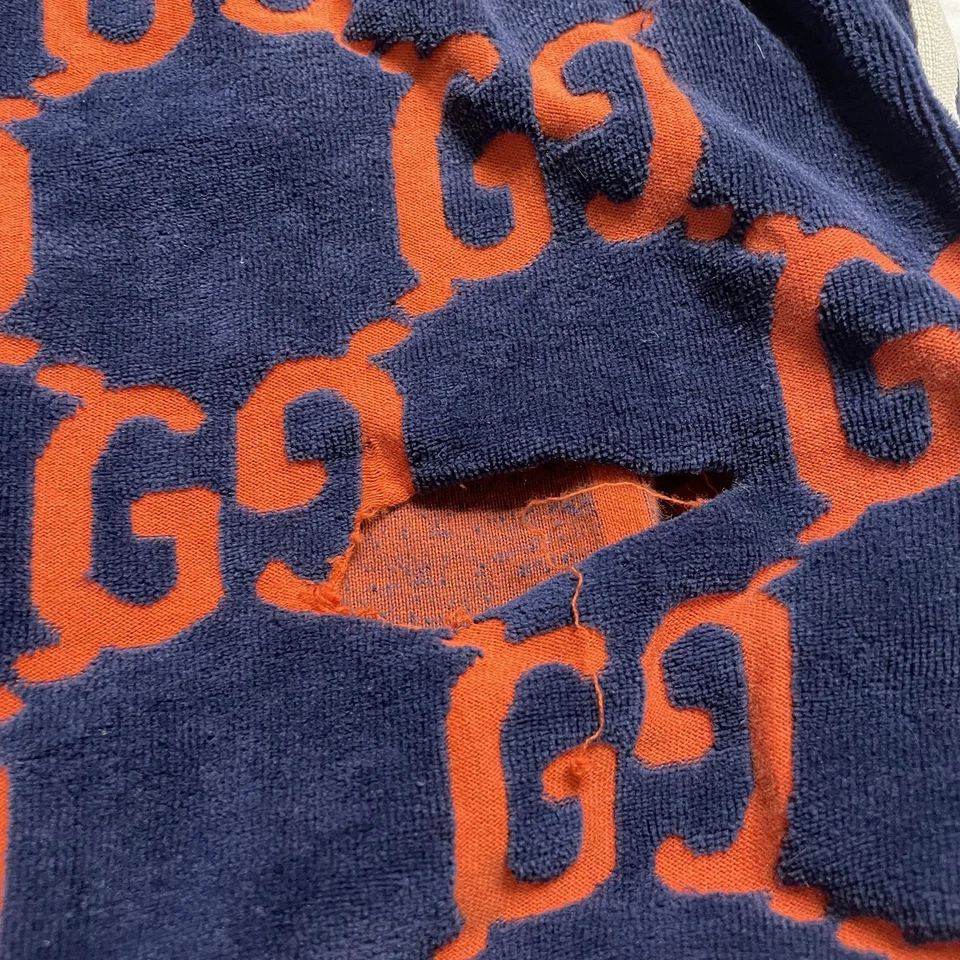 Pantalones cortos de terciopelo de chenilla GG azul y naranja Gucci para hombre. Talla pequeña envejecida. Foto 4 de 4