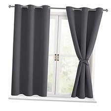 Short Blackout Curtains for Bedroom - 42"W x 45"L Pack of 2 Dark Grey