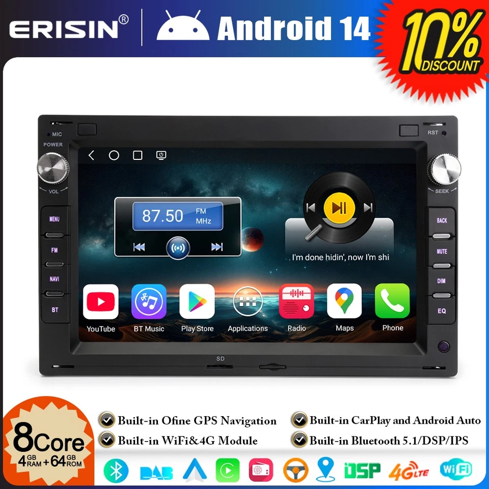 4+64GO Android 14 DAB+ Autoradio GPS pour VW Passat Golf 4 Bora T4 T5 Polo Jetta - Photo 1/4