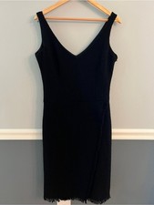 J.Crew Black Wool Blend Fringe Hem Midi Dress Sleeveless Cocktail Dress 8