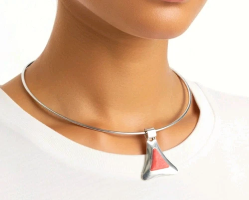 950 Sterling Silver Spiny Oyster Southwestern Collar Neck Ring Necklace Vintage