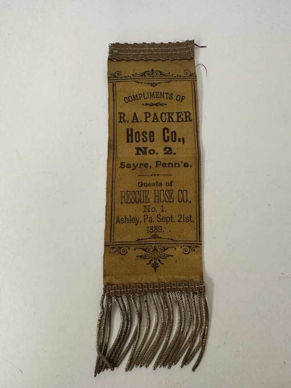 Antique Firefighter Ribbon Award Victorian Era Sept 21 1889 Historic Sayre PA 8”
