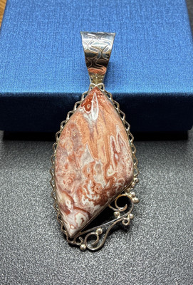 Vintage Designer Jay King DTR Sterling Silver & Red Banded Agate Pendant