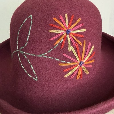 Vintage Bermona Trend Wool Cloche Hat Roll Brim Floral Embroidered Boho Chic M‎ Vintage Bermona Trend Wool Cloche Hat Roll Brim Floral  main image 3