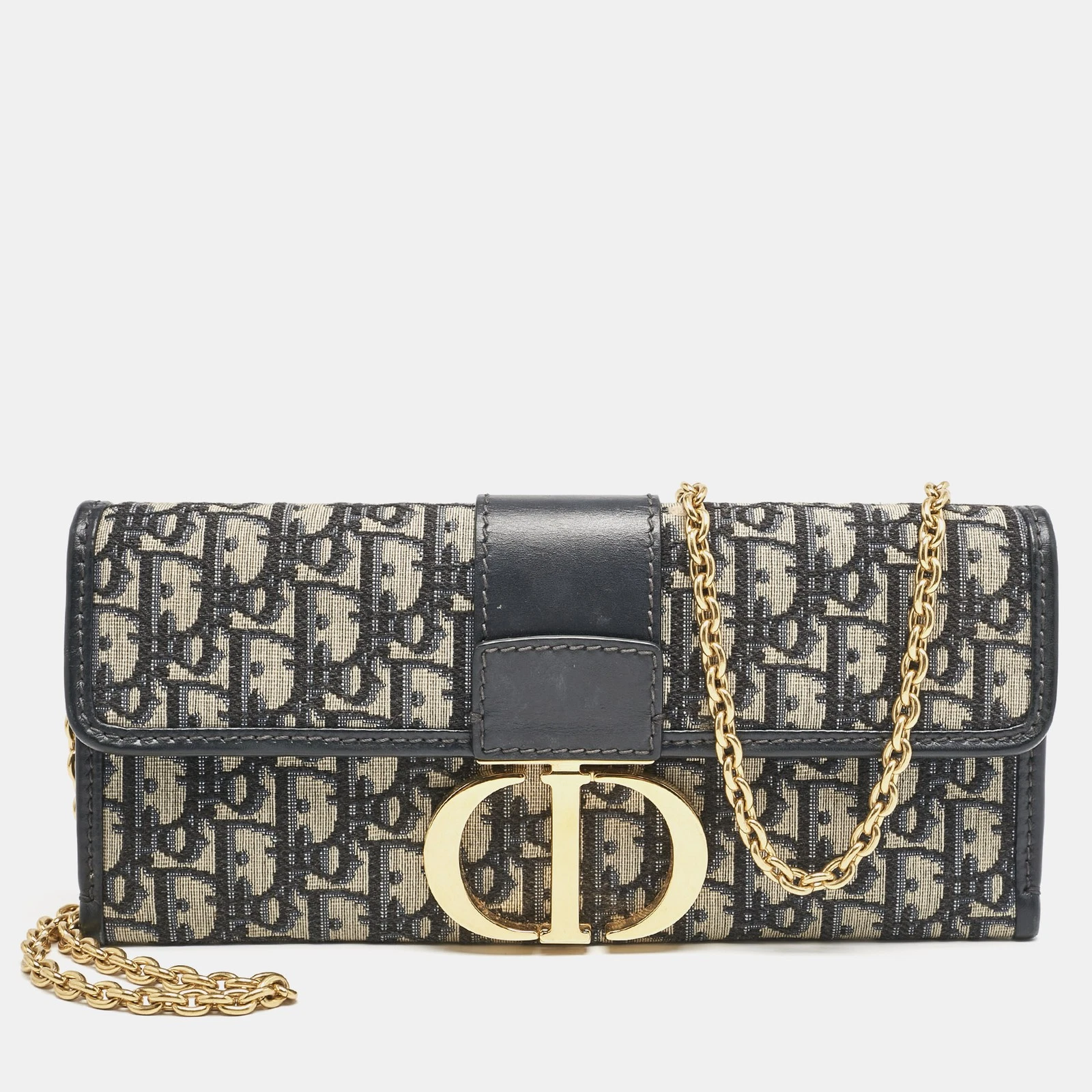 Pochette chaîne Dior bleu marine oblique toile 30 Montaigne