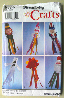 Holiday Windsocks Uncle Sam Santa ghost turkey rabbit pattern 8156 UNCUT