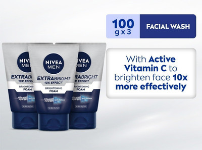 3 x Nivea Men Extra Bright Foam 100g Gesichtsreiniger 10x Power Tiefenreinigung