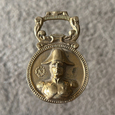 Gold Tone Watch Fob Chain Pendant with Portrait Design Medallion