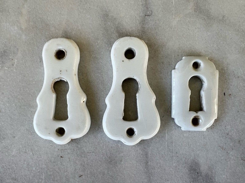 Lot of 3 Porcelain Keyhole Plates ~ Escutcheon