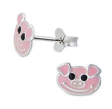 Cute Pink Pig Earrings Small Stering Silver 925 E5795