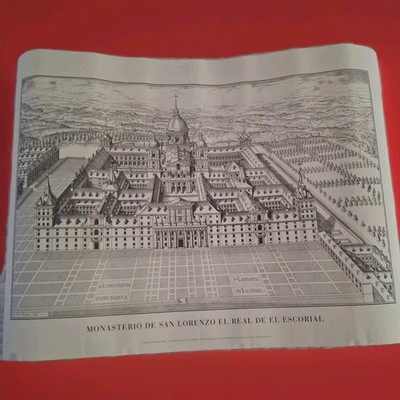 Vintage Architectural Print OF THE MONASTERY OF SAN LORENZO SPAIN 28x20'' Library