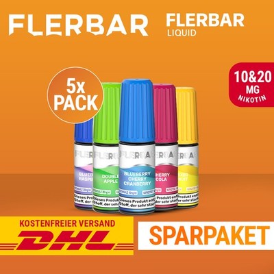 5 x Flerbar Liquids - 10 & 20mg Nikotin - Alle Sorten | E-Zigarette E-Shisha
