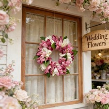 Pink and White Tulip Garland 30cm Artificial Spring Decor for Mothers Day